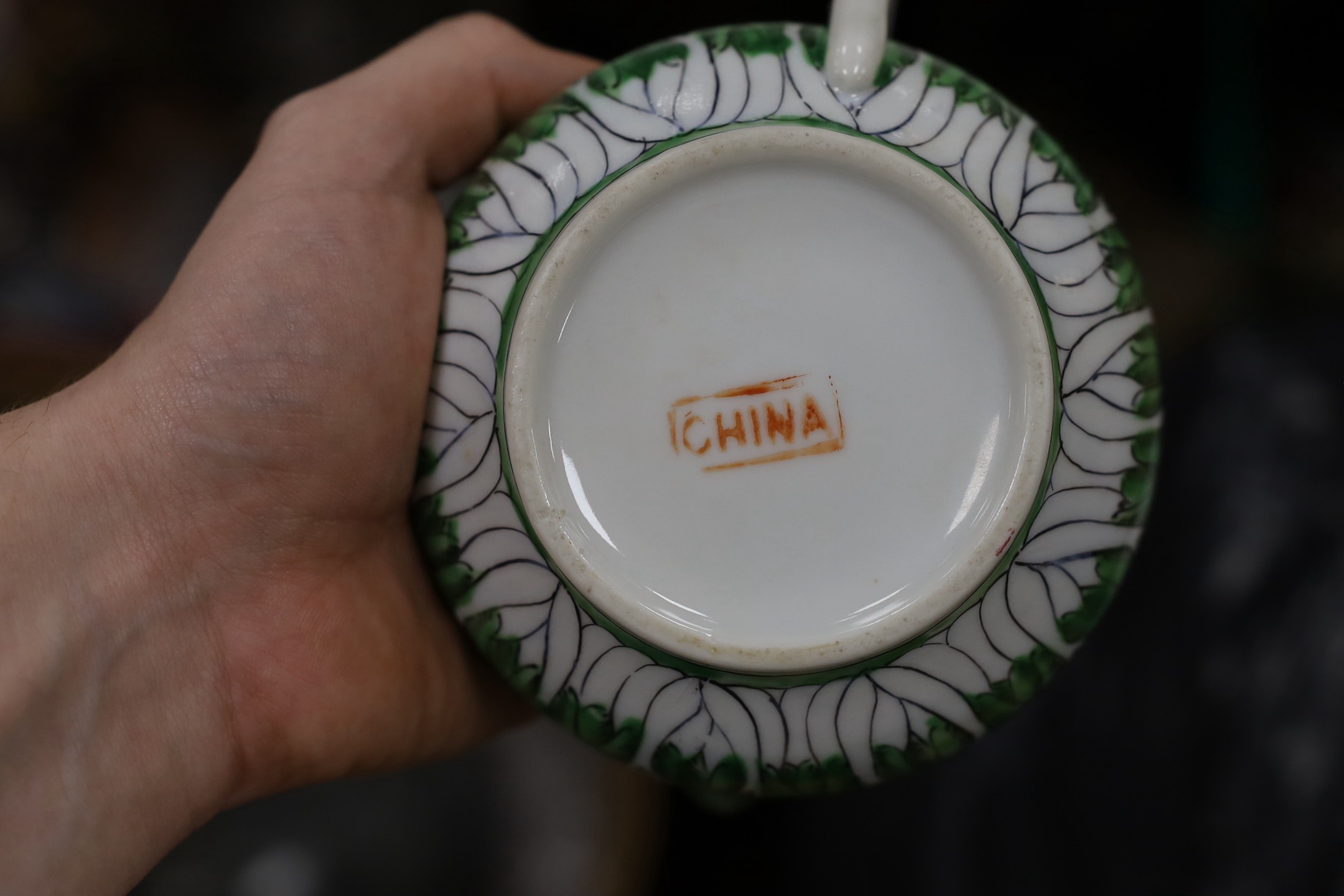 A Chinese pakchoi cabbage pattern set of tea cups and saucers, others similar, Republic period